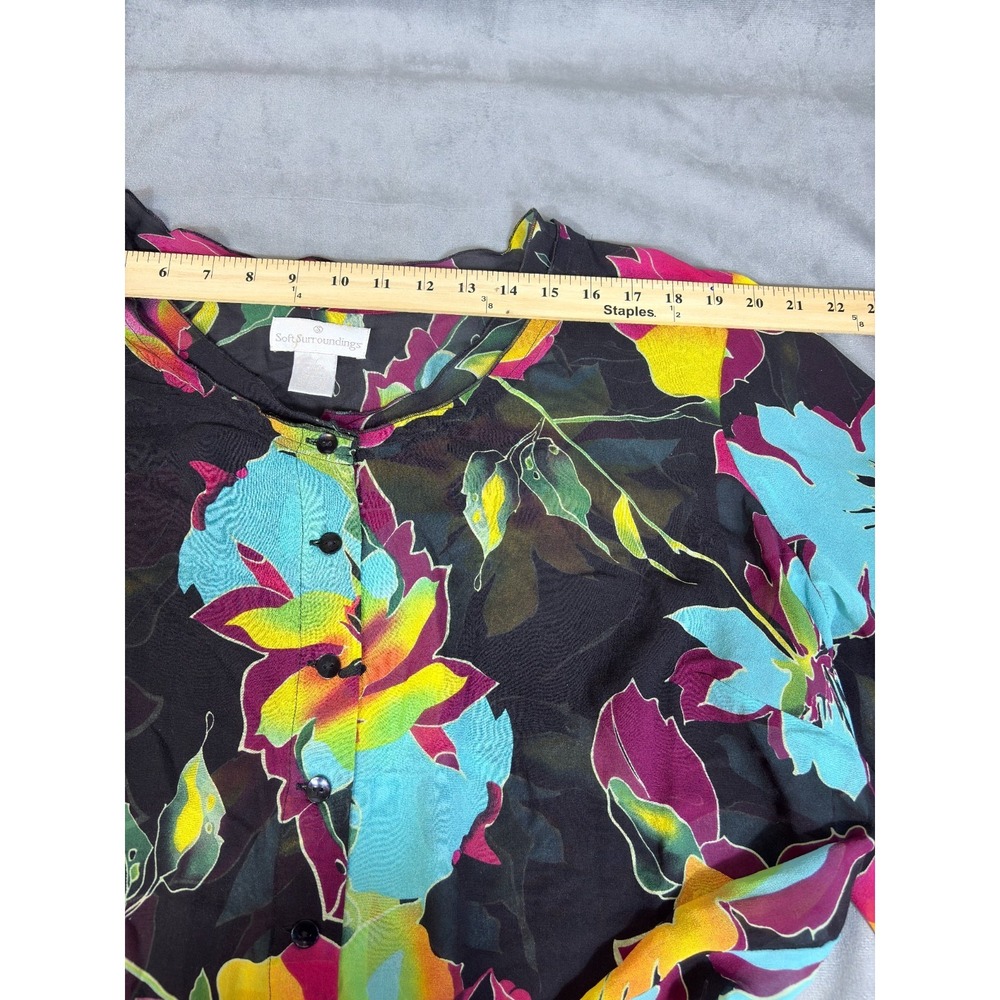 Soft Surroundings 3X Black Semi Sheer Tropical 3/4 Sleeve 100% Silk Blouse - Picture 9 of 15
